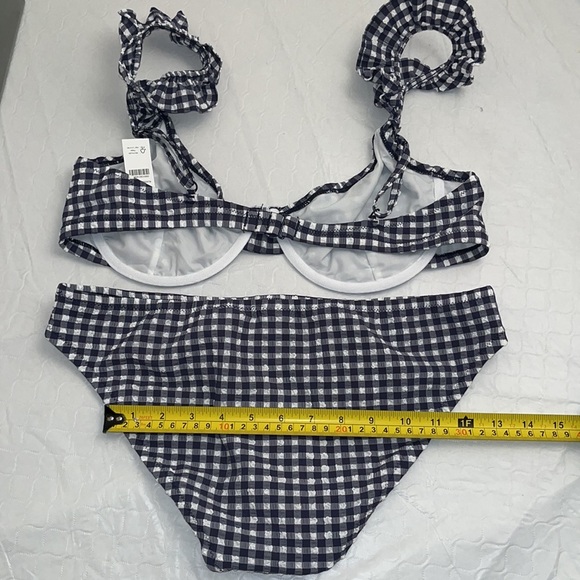 J Crew ruffle underwire bikini top and hipster bottom in Classic Navy Gingham - Picture 6 of 9